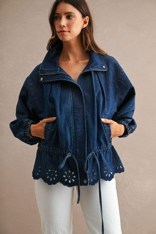 Denim Embroidered Eyelet-Trim Jacket