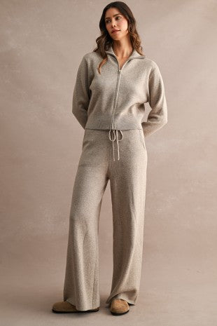 Knit Long Sleeve Zip-Up Collared Cardigan