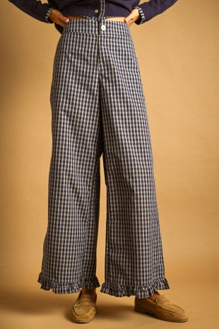 Plaid Ruffle-Hem Pants