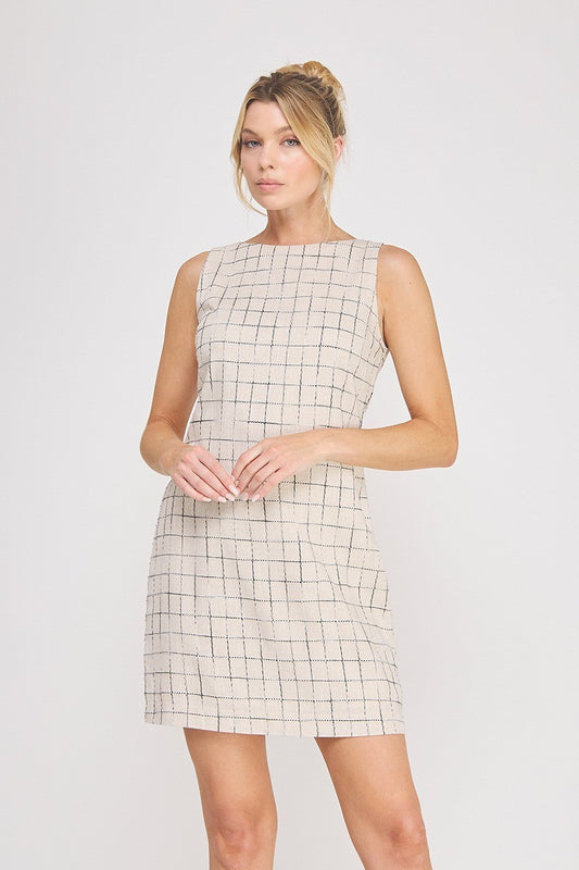 Grid Pattern Back Zip Mini Dress