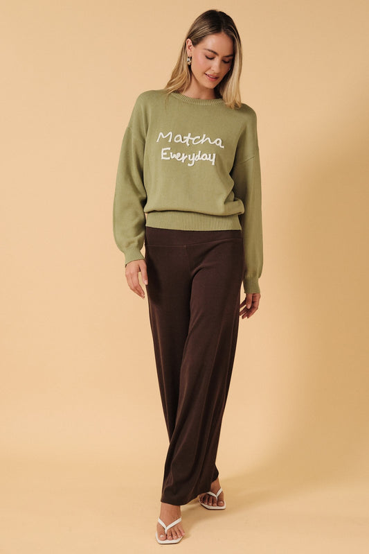 Round Neck 'matcha Everyday' Graphic Sweater