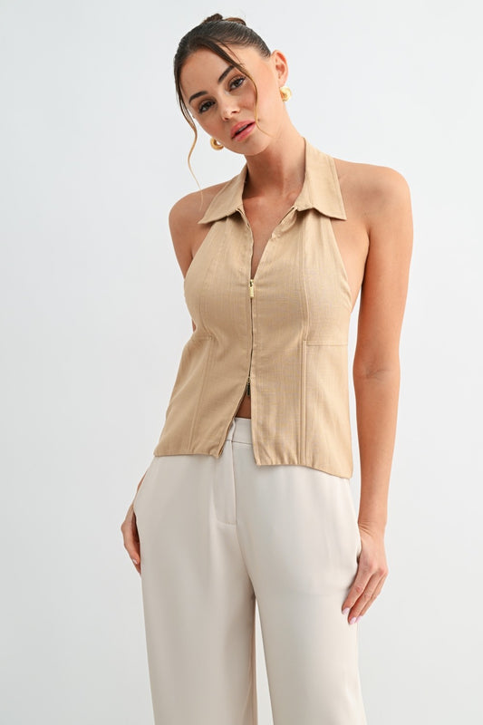 Zip Front Adjustable Halter Top