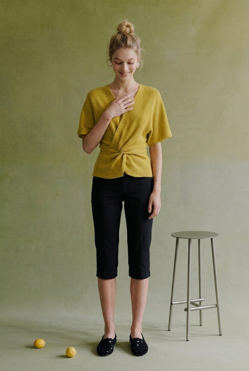 Twist-Front Knit Sweater Top