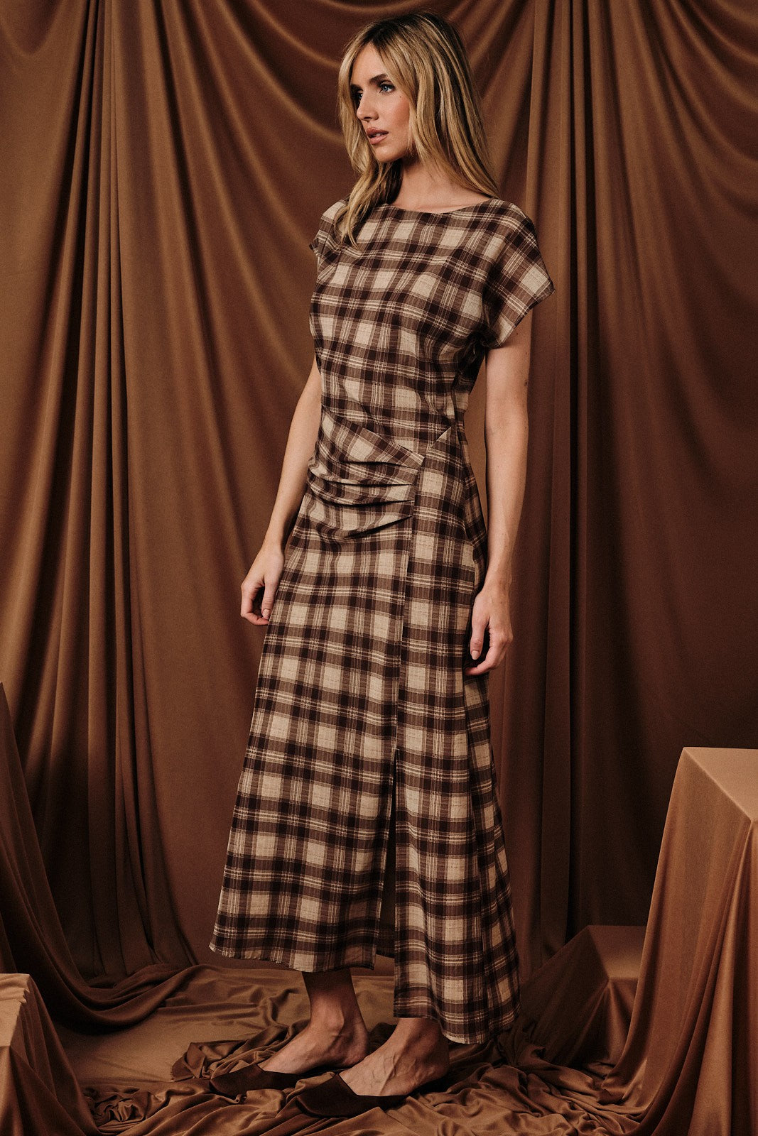 Pleated Boat Neck Blouse