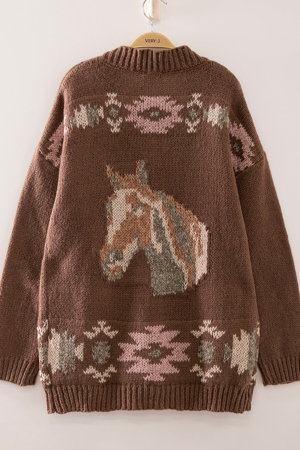 Western Horse Intarsia Knit Cardigan