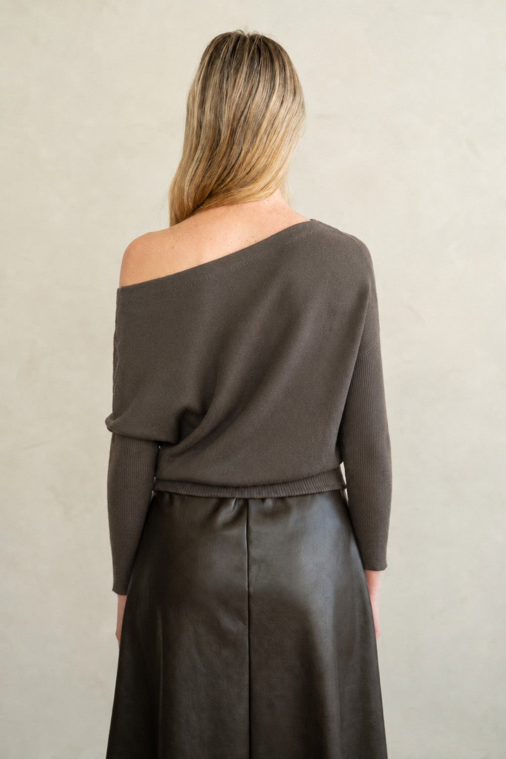 Asymmetric Neck Knit Top
