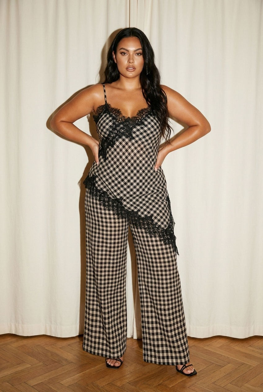 Gingham Lace-Trim Two-Piece Set