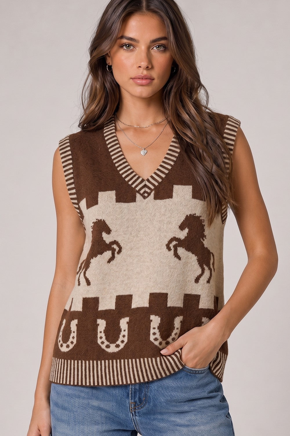 Western Horse Knit Vest